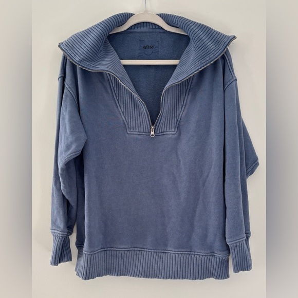 Aerie Women's‎ Size XS Down To Earth Quarter Zip Oversized Sweater Blue Pullover - Picture 8 of 8